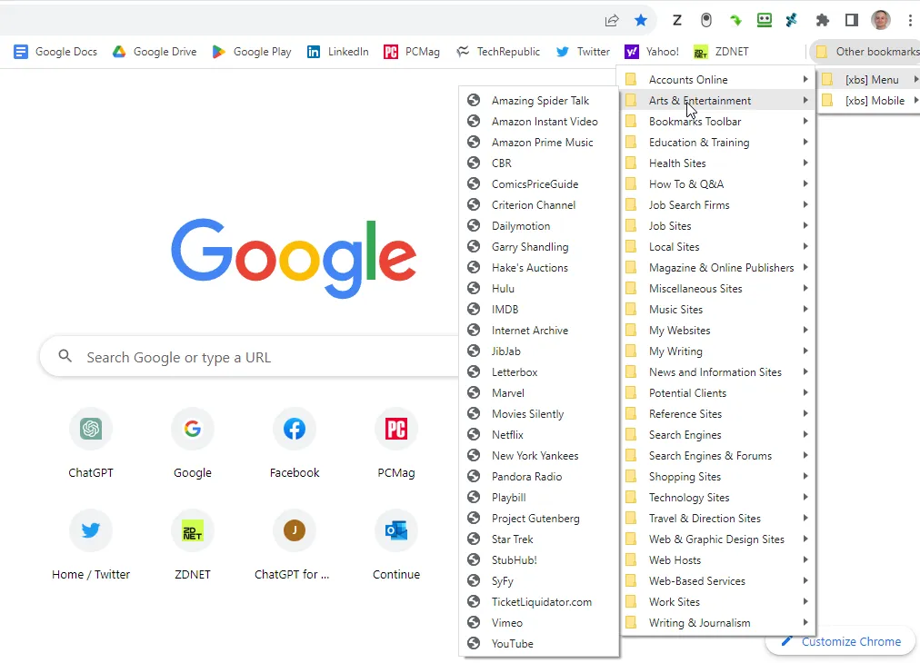 Using bookmarks in chrome