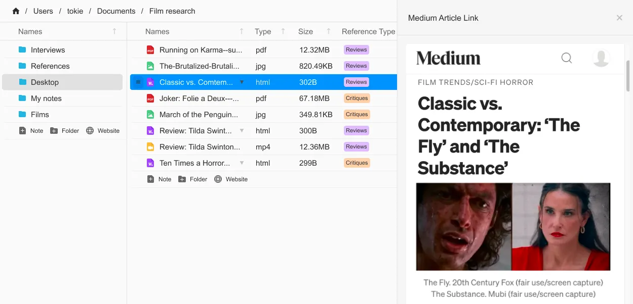 Displaying website links in tokie through the side peek panel