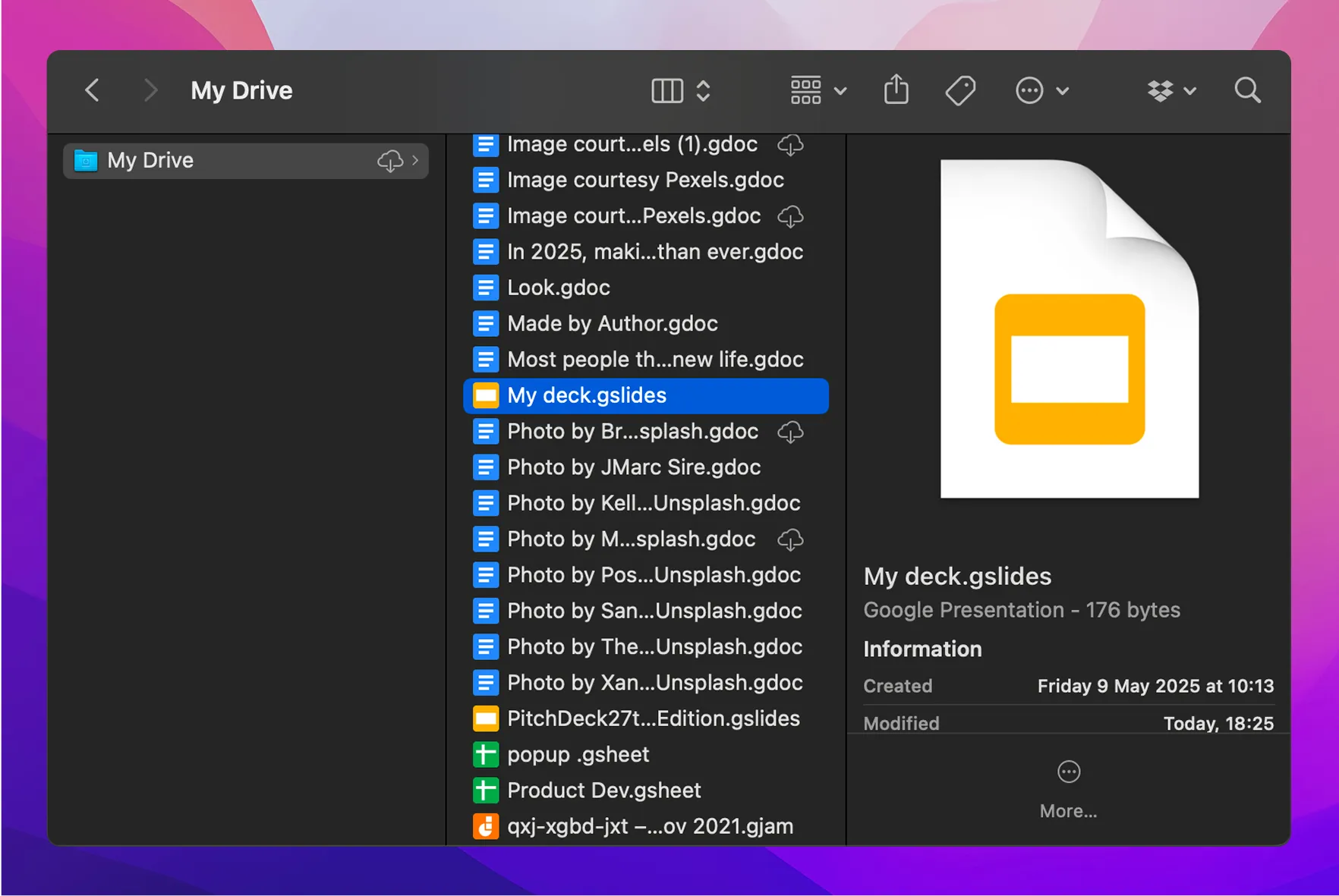 finder showing icons for google doc files