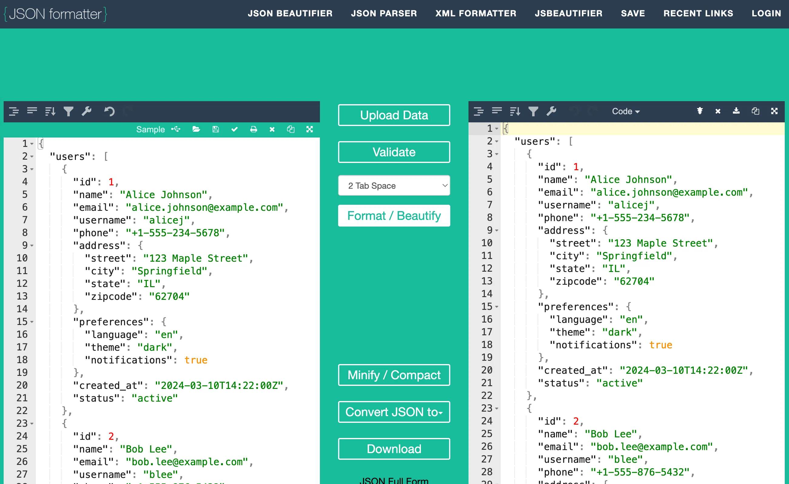 json viewed in json formatter