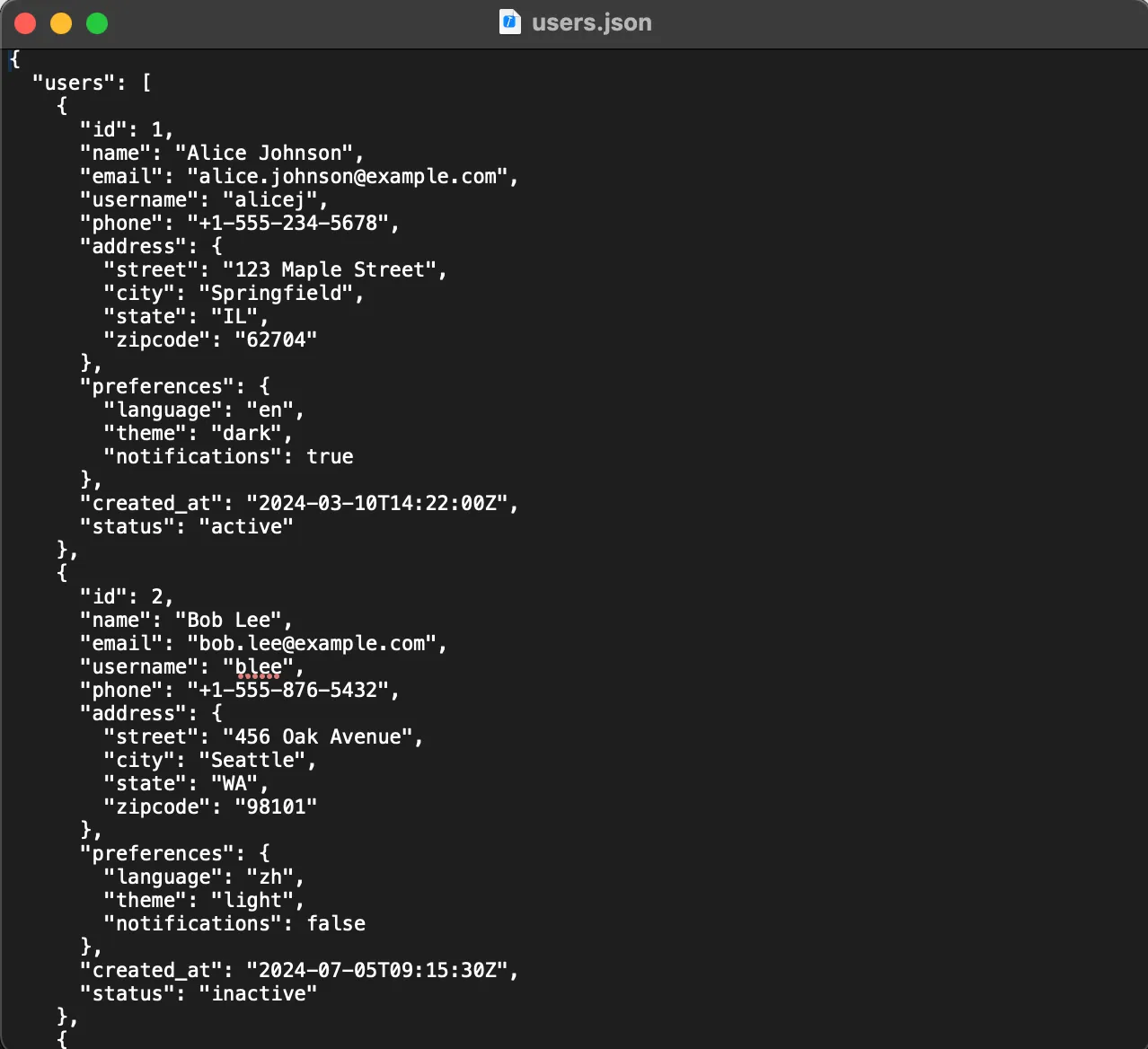 json files opened in textedit app