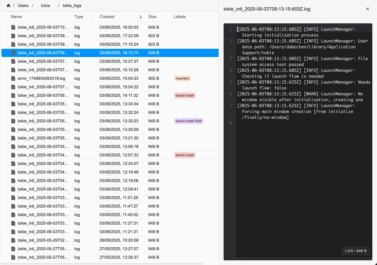 log viewer in tokie