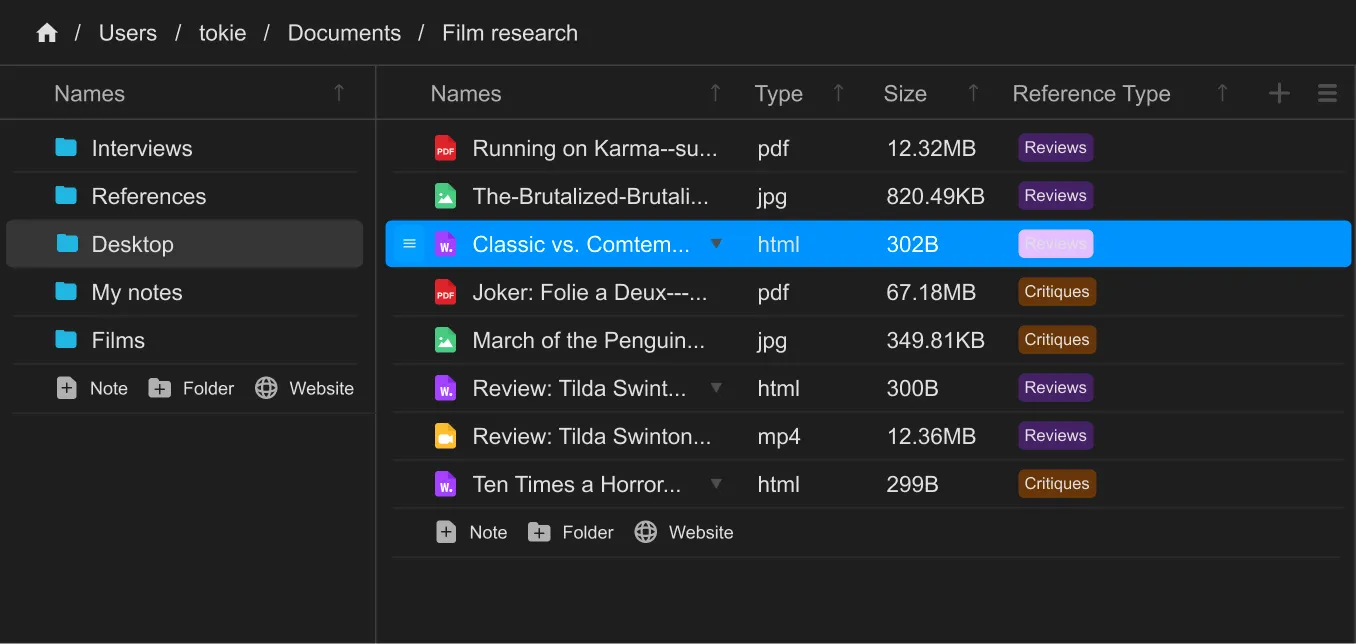 UI showing metadata being added to asset's name in the folder with tokie