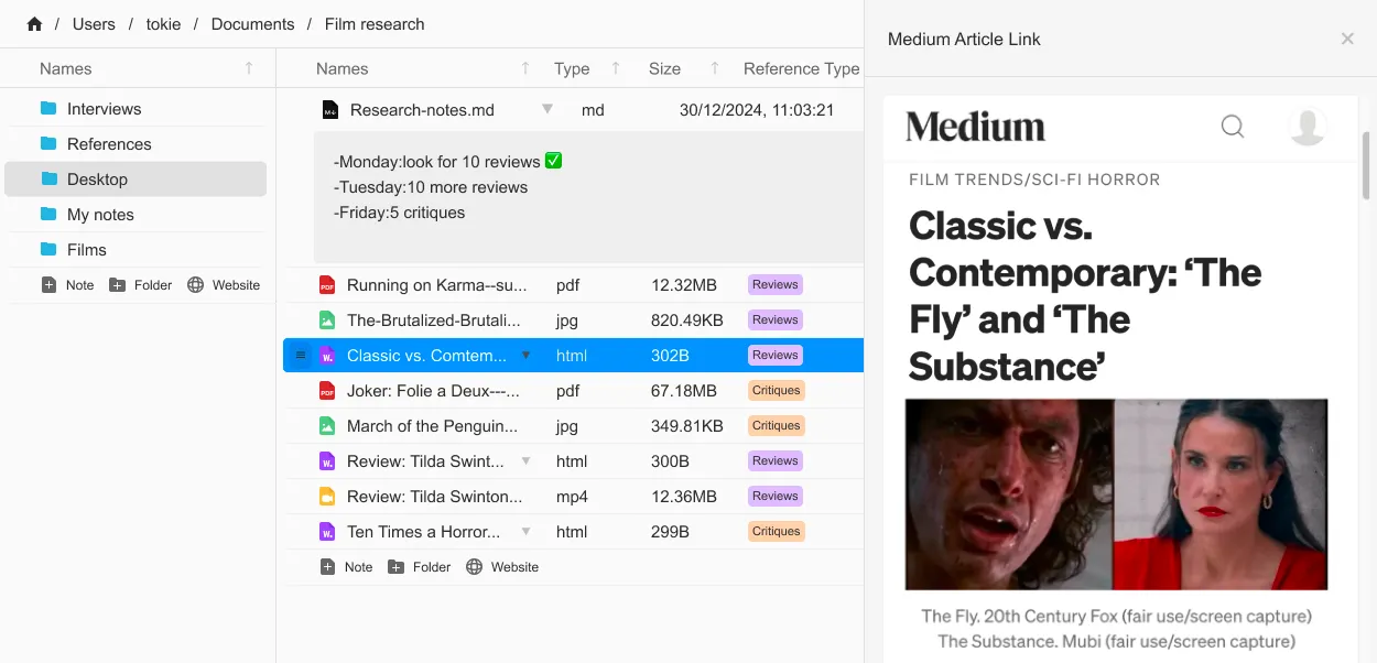 Markdown notes in research project