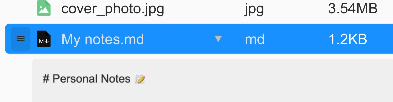 Detail showing expanding arrow button for inline markdown editor