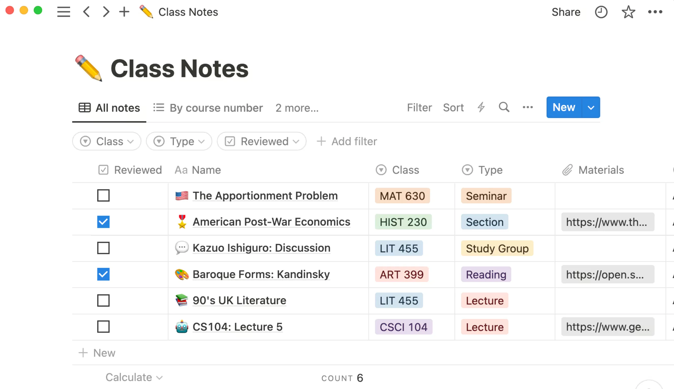 Notion's database interface