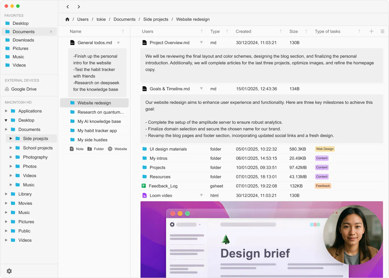 Customizable project layouts with embedded widgets