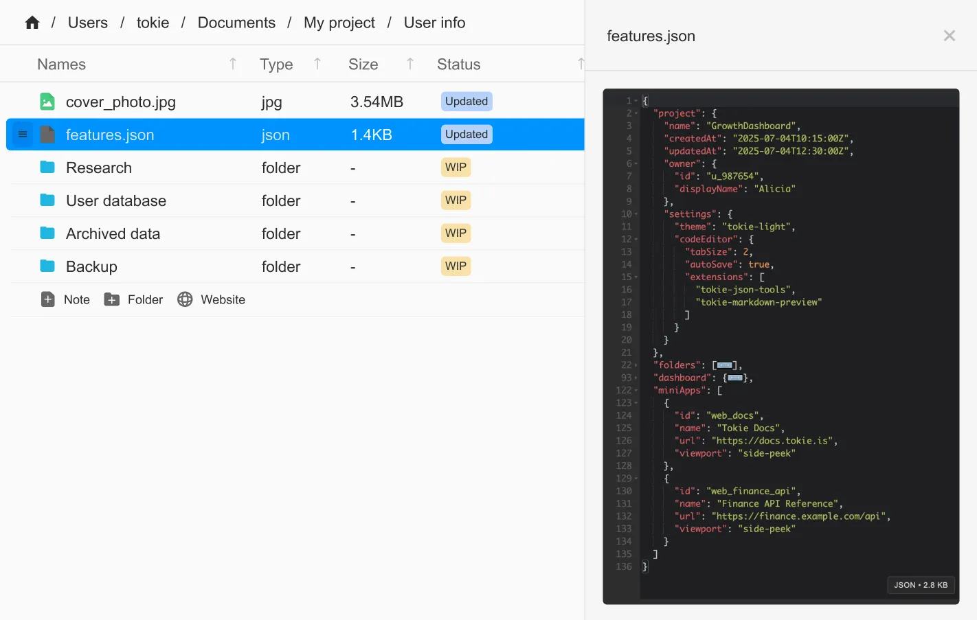 tokie jsons viewer with collapesed json