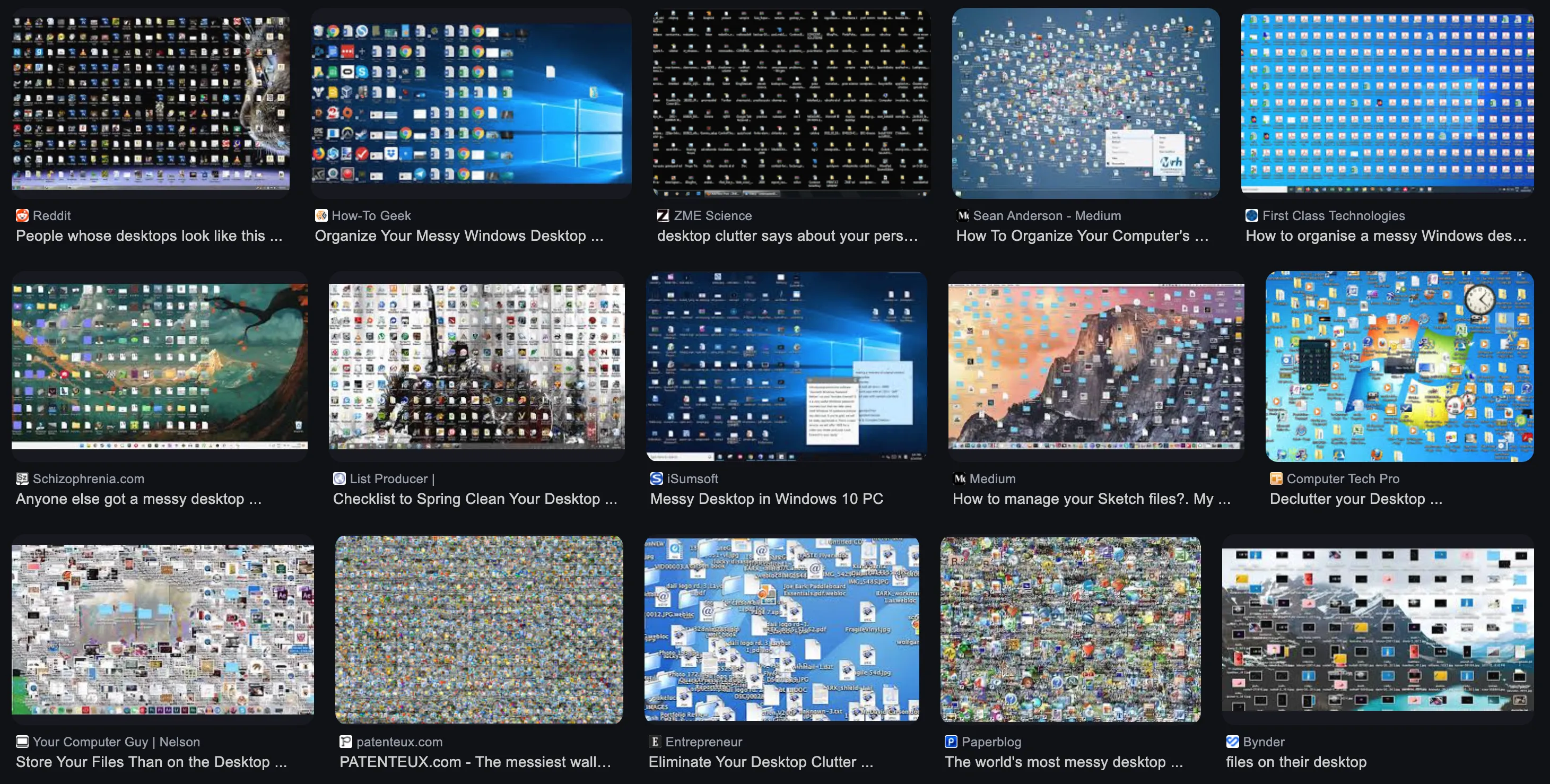 Messy desktop screenshot showing poor folder organization